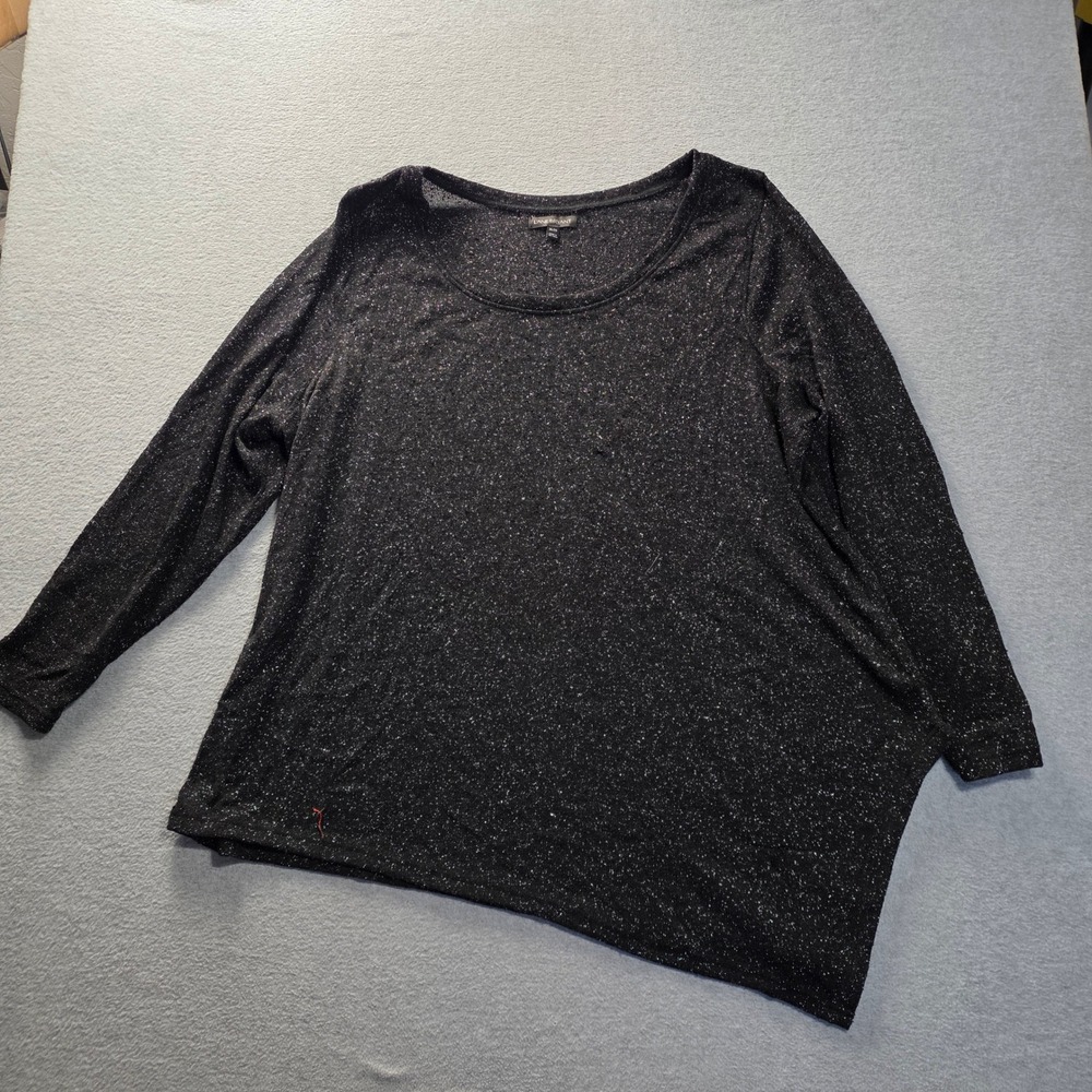 Lane Bryant Asymmetrical Hem Tunic Top Womens 26/28 Black Metallic Sparkle Plus